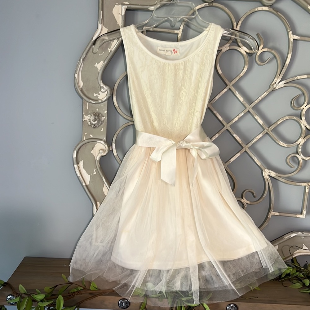 Rachael & Chloe Off White Cream Lace Dress Tie Front Girls 10 Beige Fit & Flare